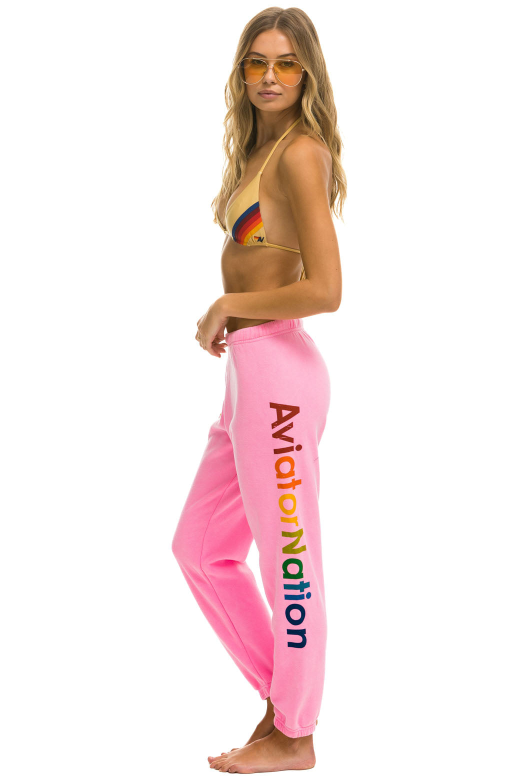 Aviator Nation Logo Embroidery Light Weight Lounger Short - Neon Pink S