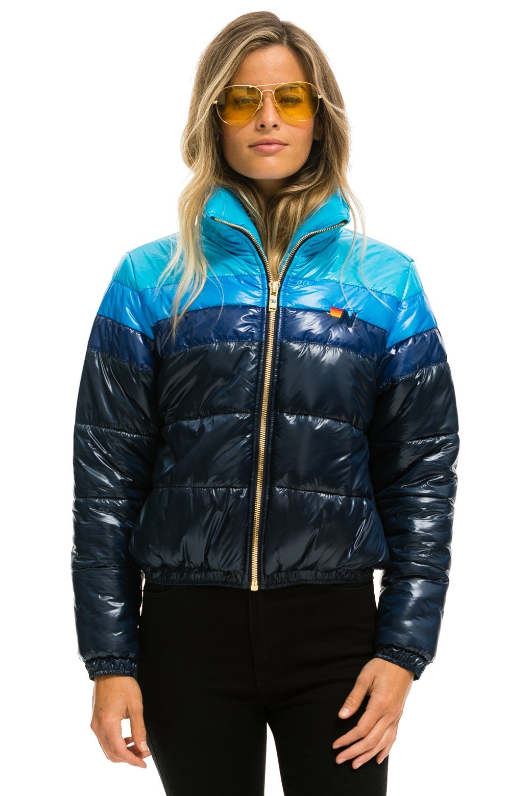 women's color block puffer jacket