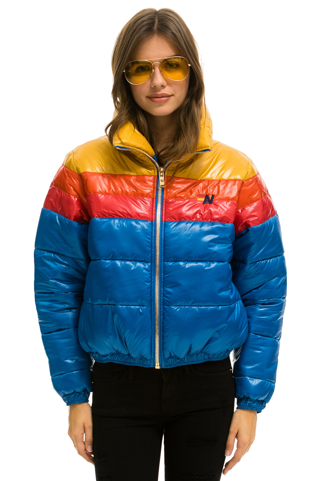 Vintage 1970's Ski Jacket - SKYR blue rainbow striped - women's size  small/xs