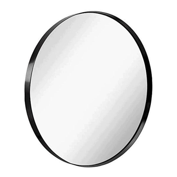 Hanging Black Leather Strap Metal Circular Wall Mirror with Chrome