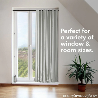 a poster of room divider now curtain rod that is perfect for any window & room size