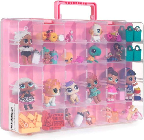 Toy Storage World LOL Organizer Case Box Double Sided Container - BPA Free  - 48 Compartments Compatible with LOL Dolls Lego Dimensions Shopkins Barbie  Accessories Hot Wheels Cars Craft Surprise (Pink)