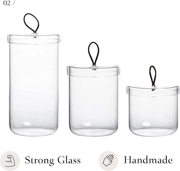 Clear Glass Apothecary Jars - Set of 3 - Organize and Store