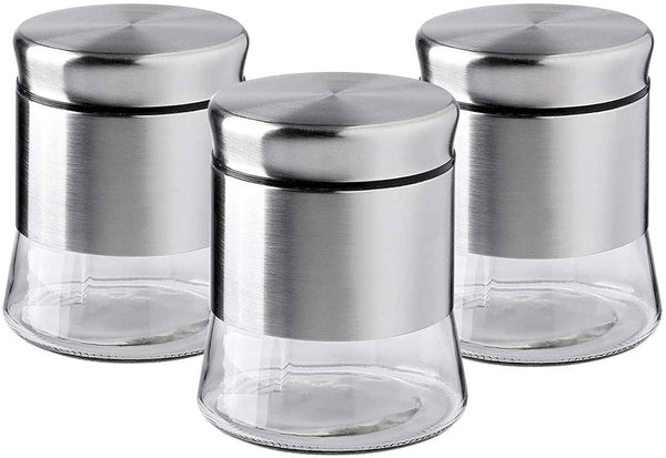 Set of 5 Glass Kitchen Canisters with Airtight Stainless-Steel Lid -  Dishwasher Safe, Storage Jars for Kitchen, Bathroom & Pantry Organization,  Ideal