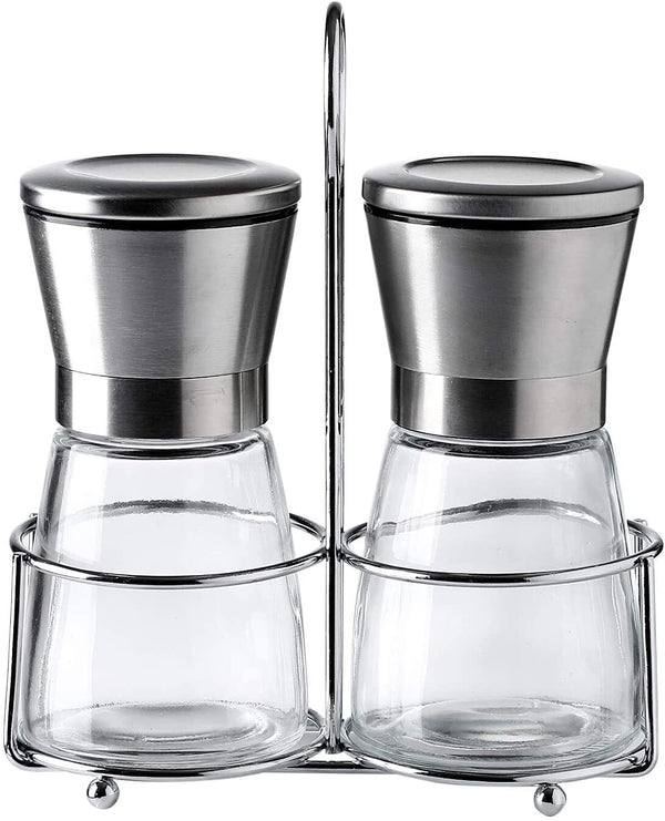 2 Pack Salt and Pepper Grinder Set with Stand Premium Stainless