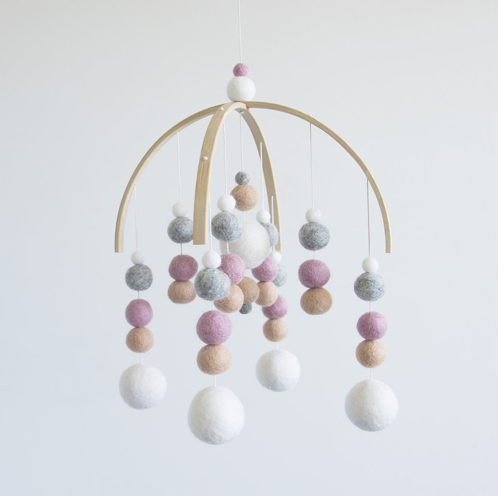 pink and grey cot mobile