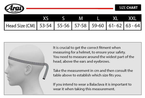 Arai Helmet Size Chart