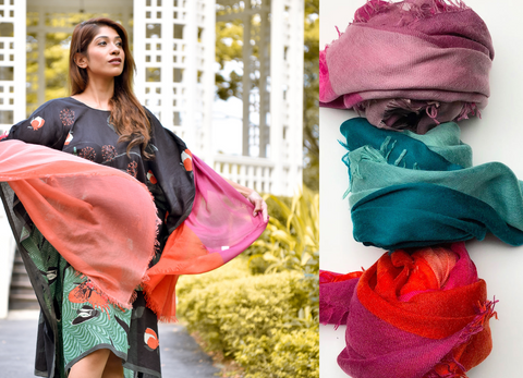 Bold and vibrant cashmere scarves by Ayesha