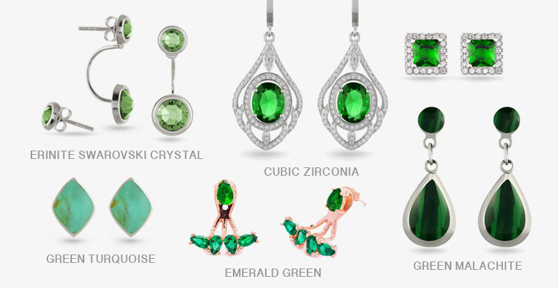 Green Stud Drop Earrings Stone Crystal