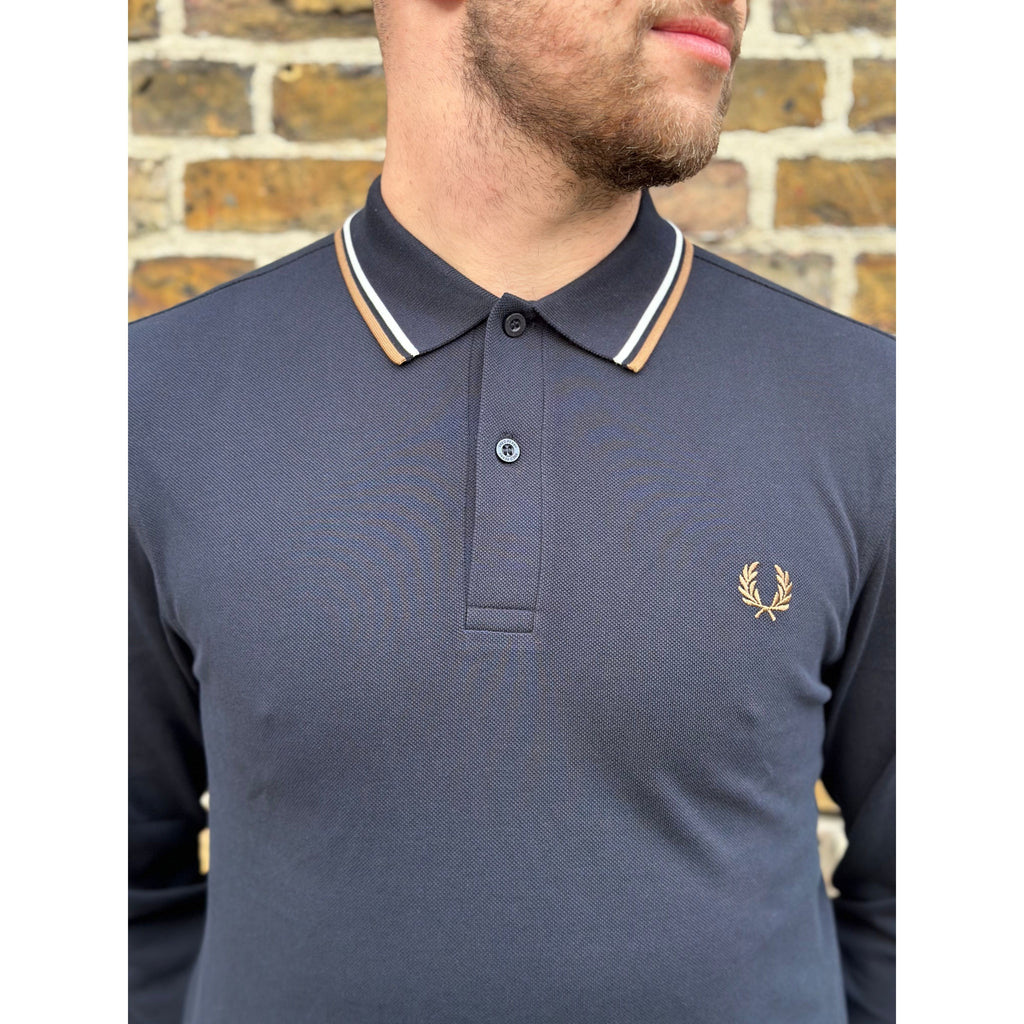 Fred Perry - M3636 Twin Tipped Night Green / Snow White L/S - Polo 