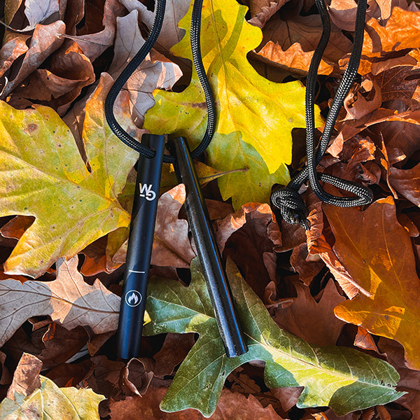 Ferro rod lying on autumn leaves