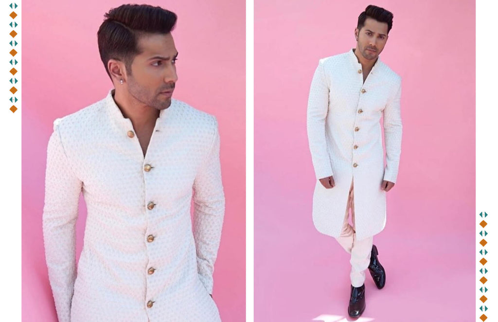 A look with all white sherwani