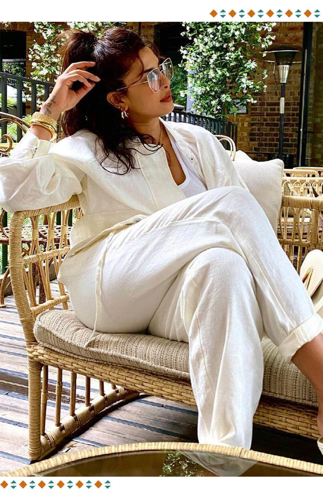 Priyanka Chopra’s easy white jacket and  trousers