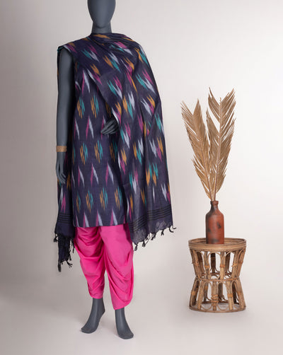 Geometric Woven Ikat Cotton Unstitched Suit Set - Fabriclore.com