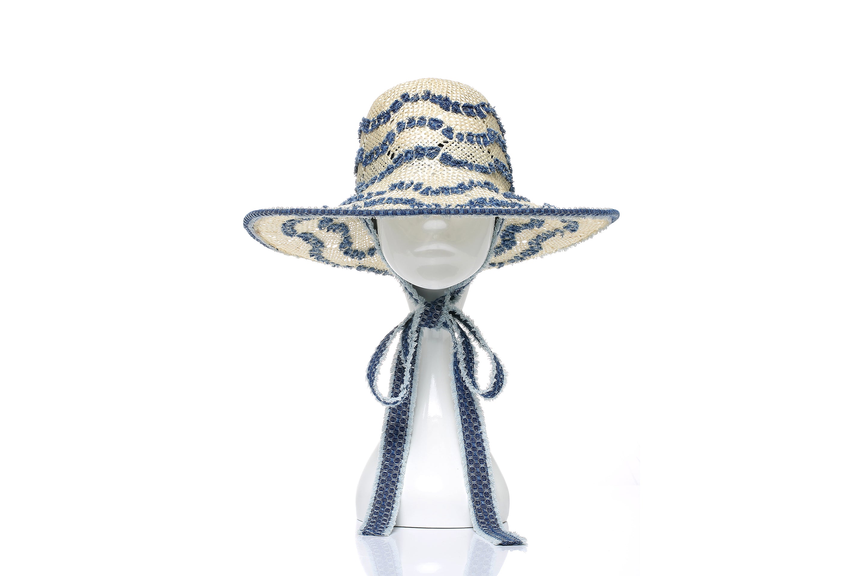 Hand Woven Denim Straw Hat, White | Laurence and Chico