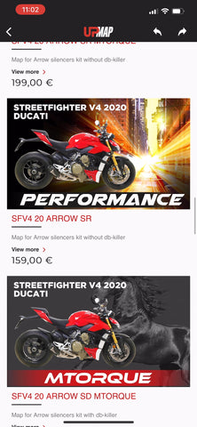 UpMap Ducati Streetfighter V4 Arrow Exhaust Map