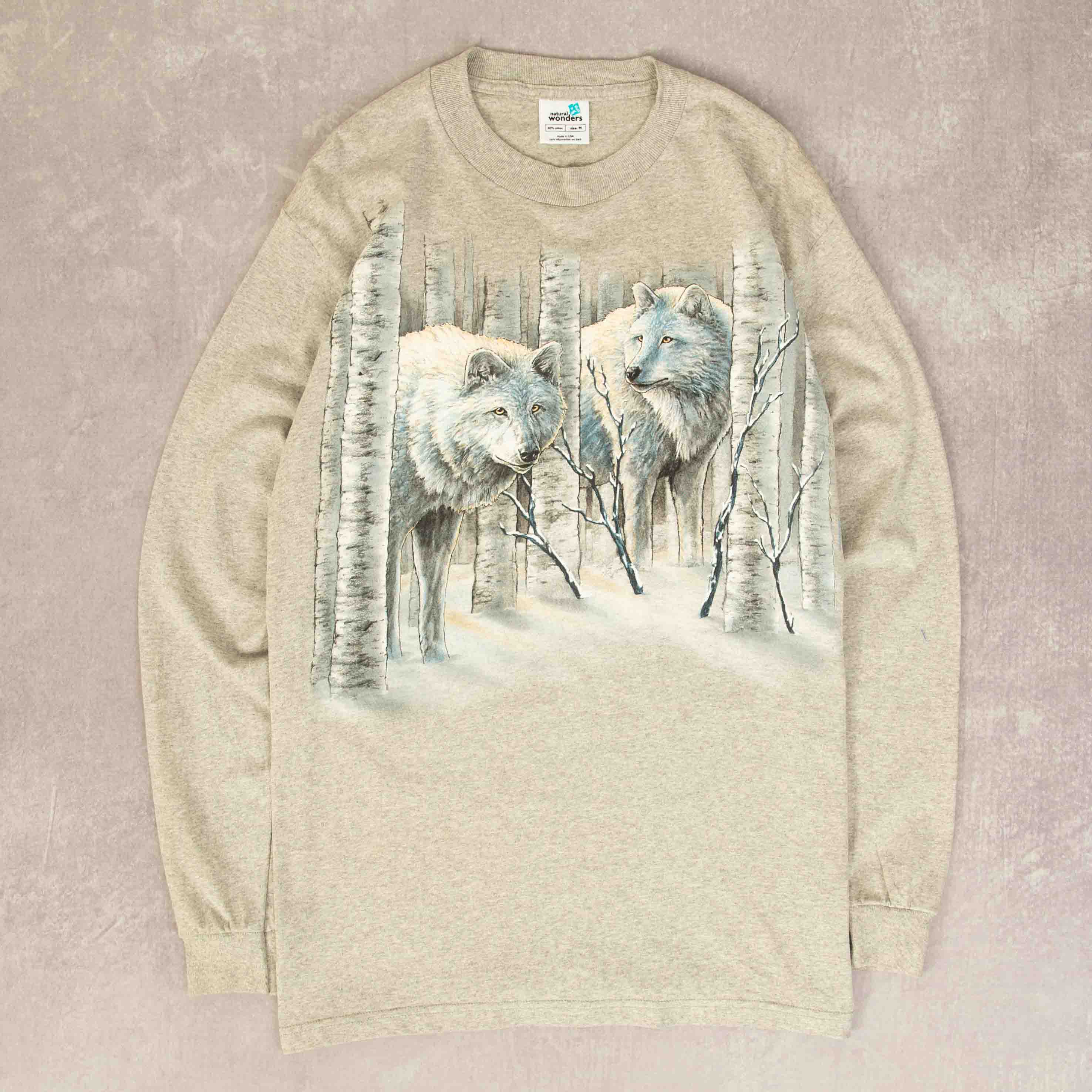 image of MEN'S VINTAGE 1990S TWO WOLVES LONG SLEEVE SINGLE STITCH T-SHIRT - MEDIUM