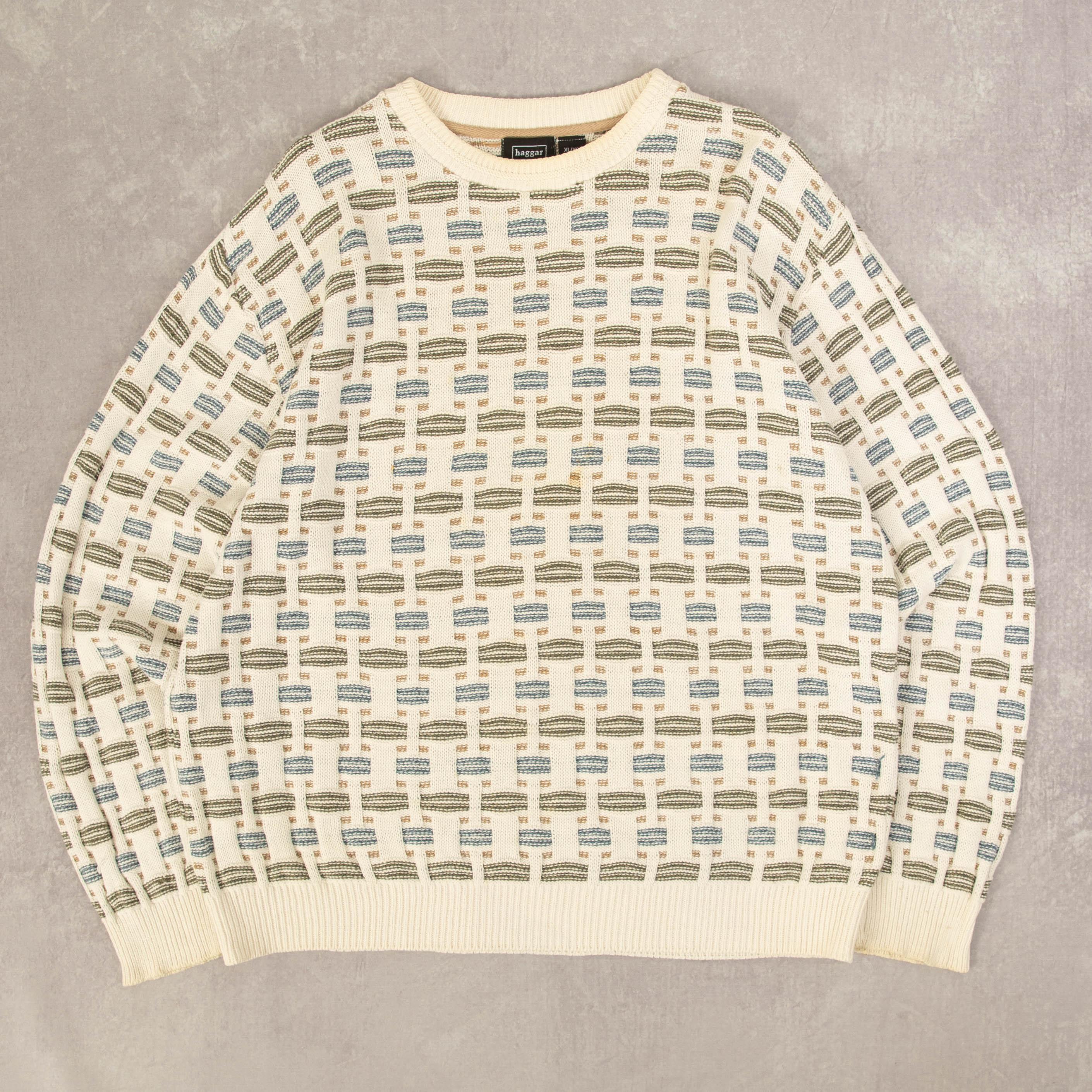 image of MEN'S VINTAGE STRUCTURED PATTERNED KNITTED JUMPER - X-LARGE