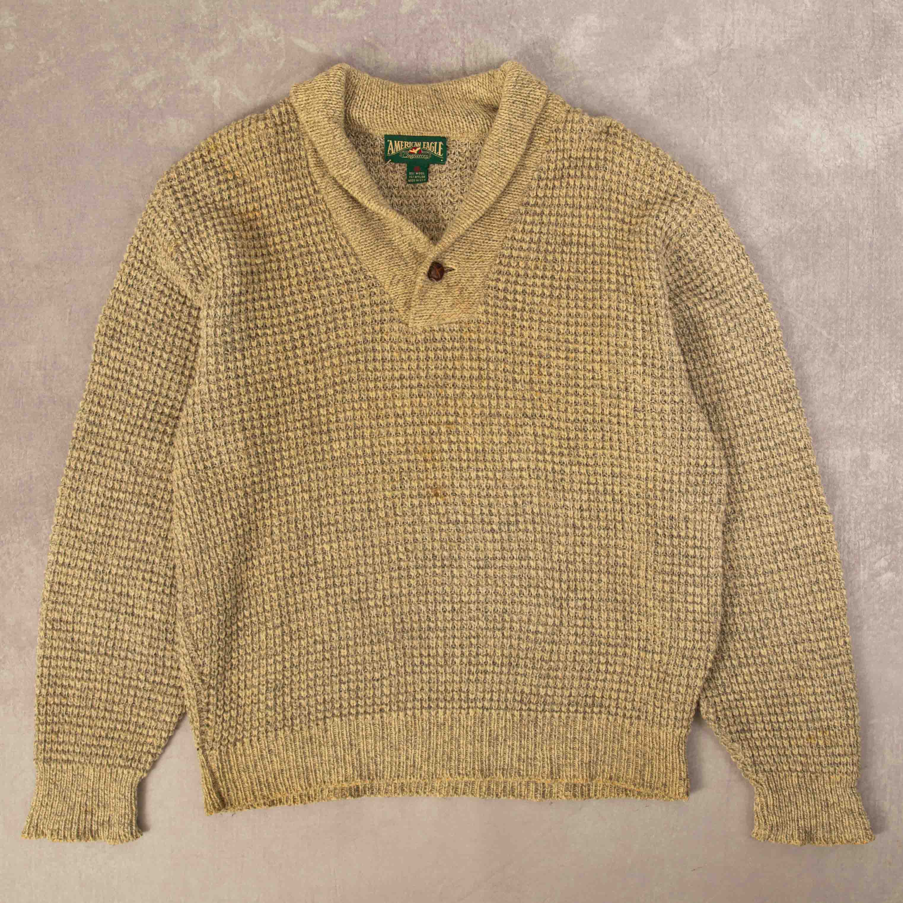 image of MEN'S VINTAGE 1990S STRUCTURED WOOL KNITTED JUMPER - X-LARGE