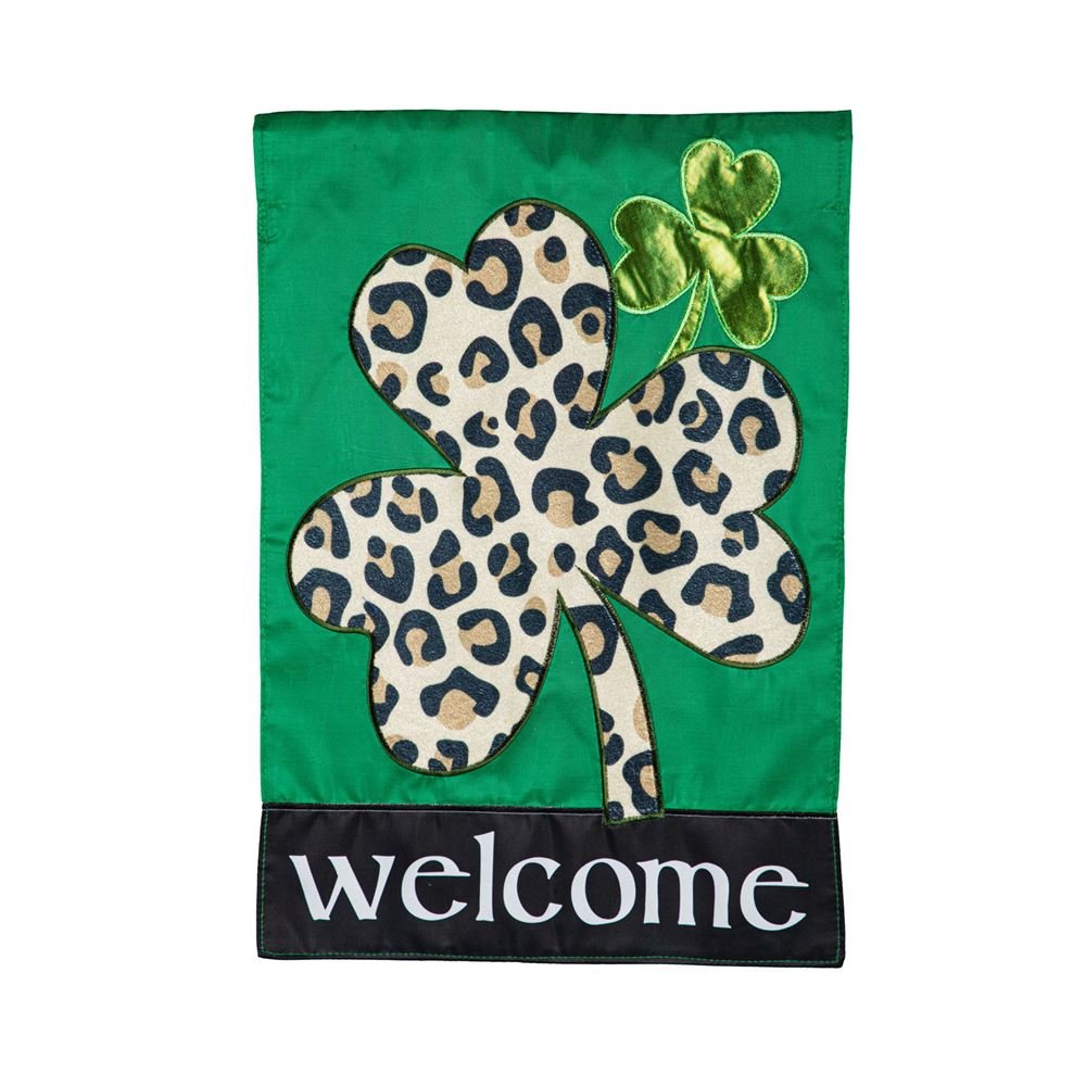 Animal Print Shamrock Garden Applique Flag