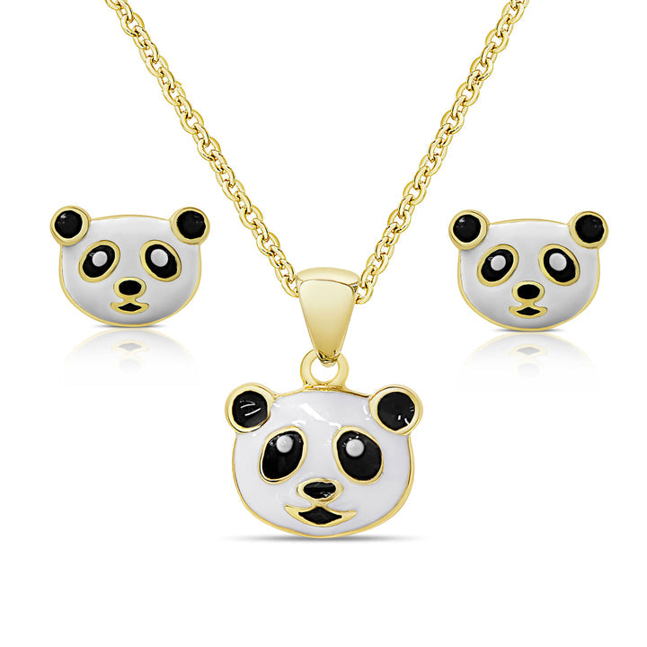 Lily Nily Panda Bear Pendant and Earring Set Black/White