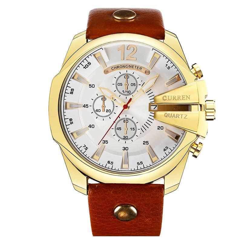 mens gold and leather watch