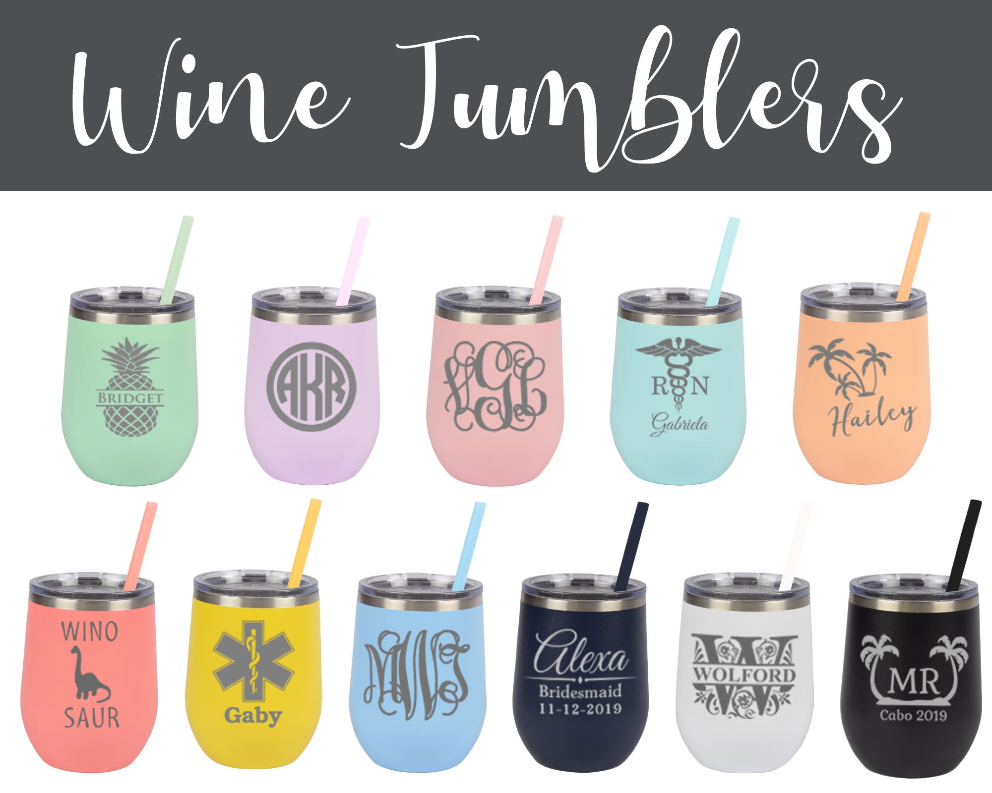 Custom Wine Tumbler, Personalized Wine Tumbler, Engraved Wine Tumbler,  Monogram Wine, Bridesmaid Tumbler, Insulated Wine, Wine Cup With Lid 