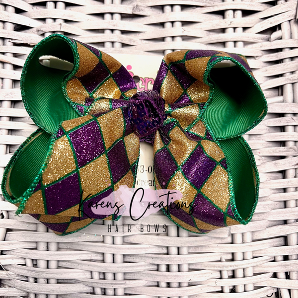 Mardi Gras Glitter Ribbon Hair Bow – Classy Chaos Boutique