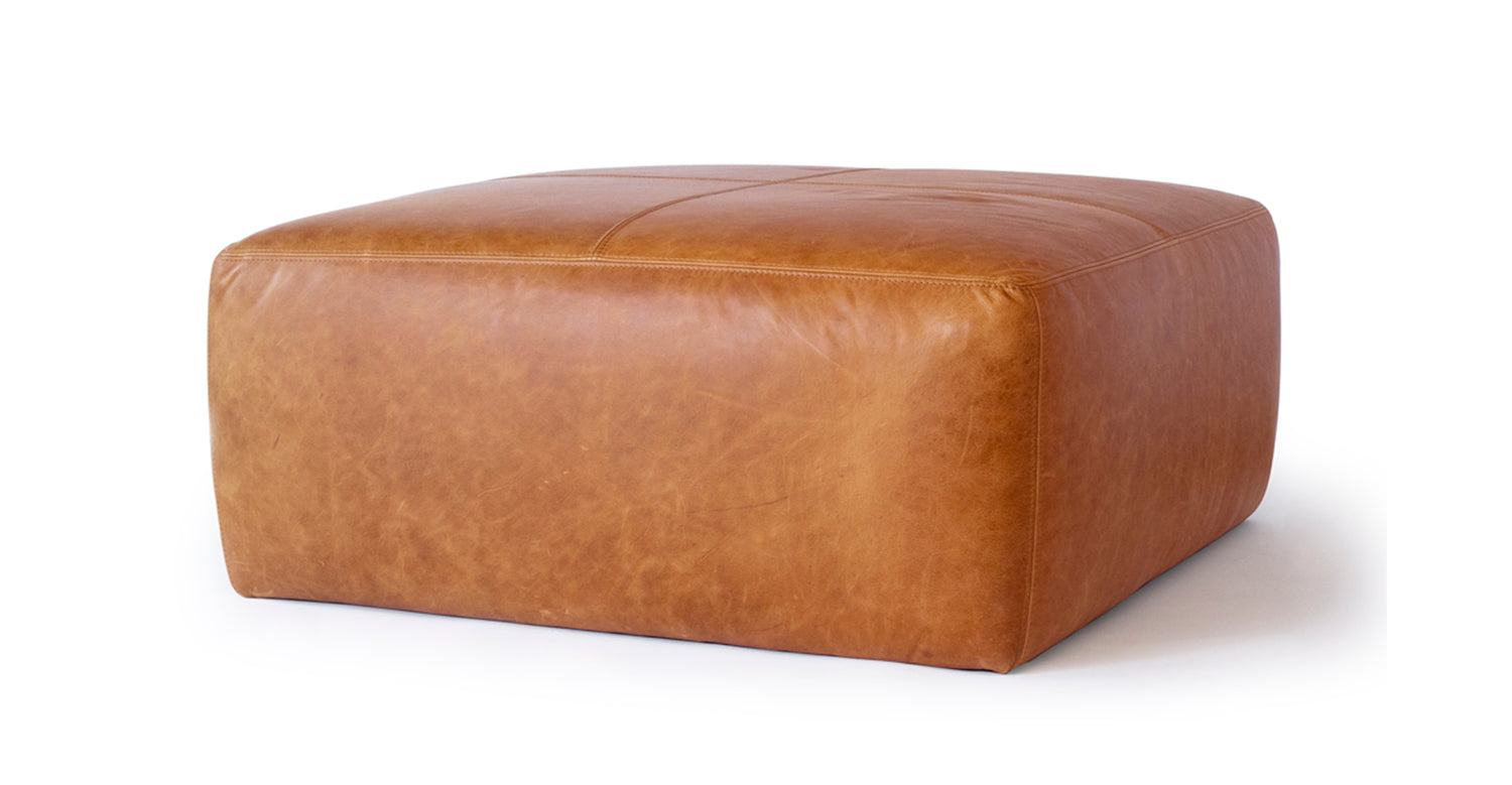 Cognac Tan Sequoia Leather Ottoman Poly Bark