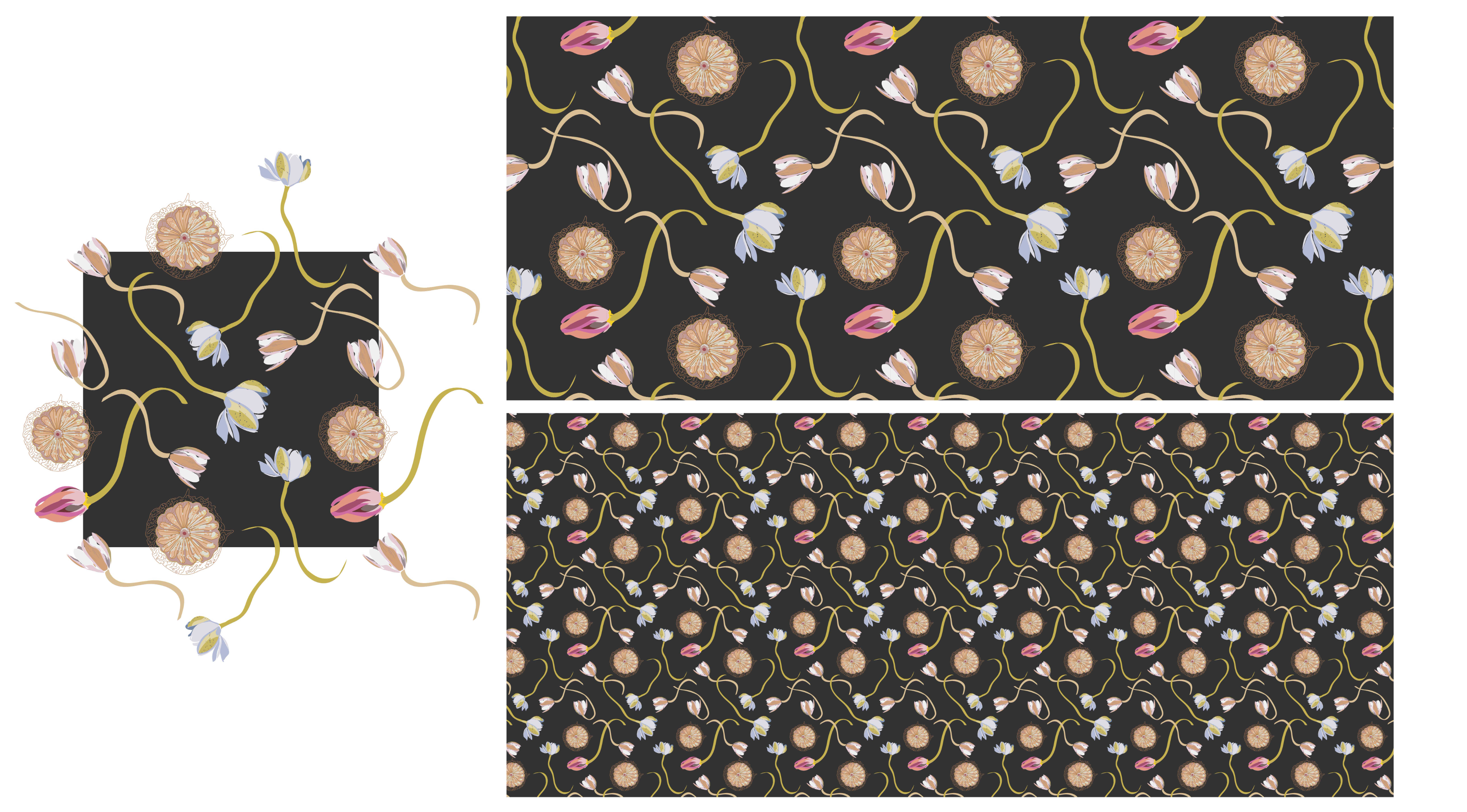 Native Waterlily Flowers 2021, hand drawn digital surface pattern.