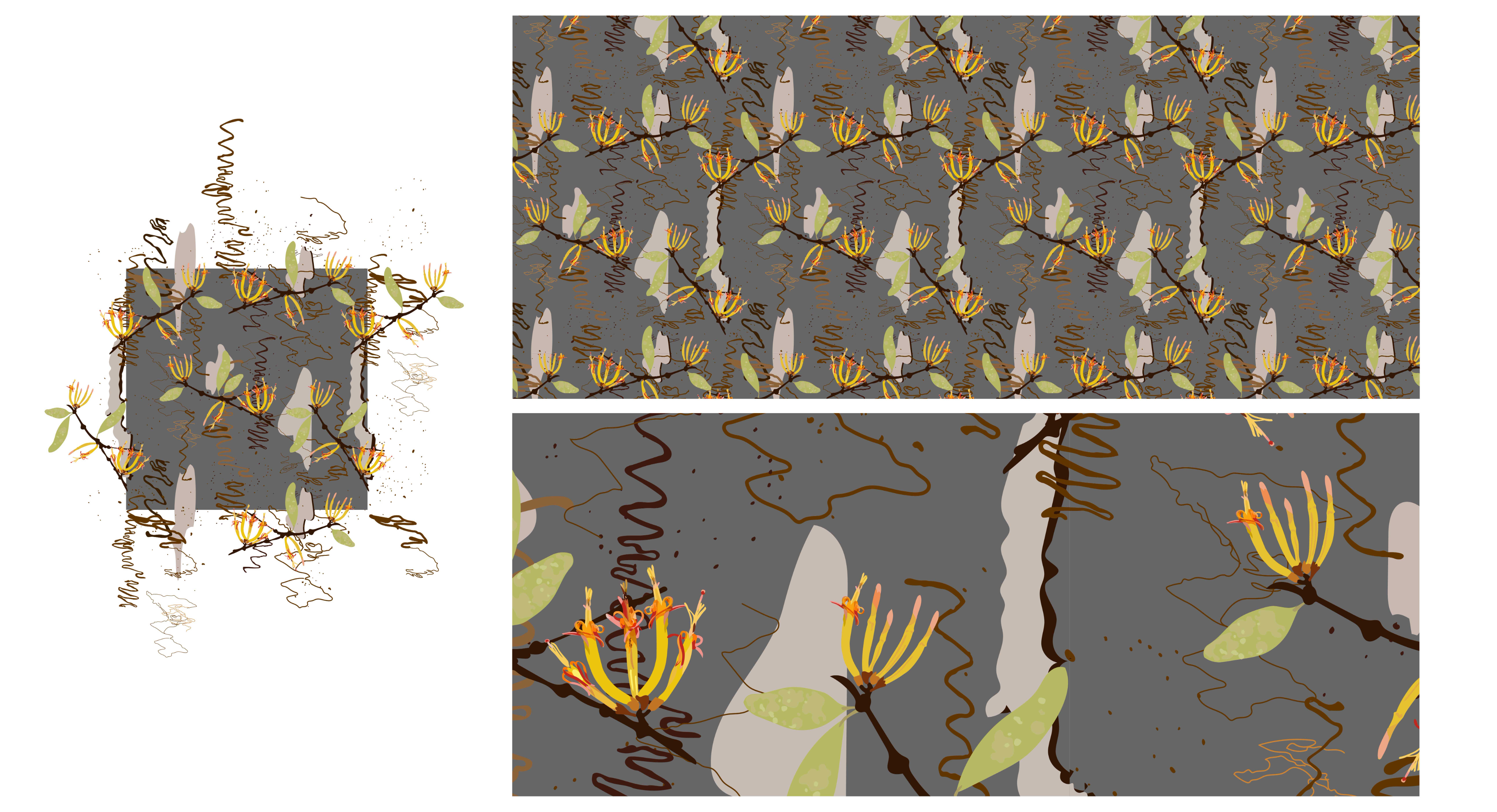 Mistletoe and host Scribbly Gum, 2021, hand drawn digital surface pattern