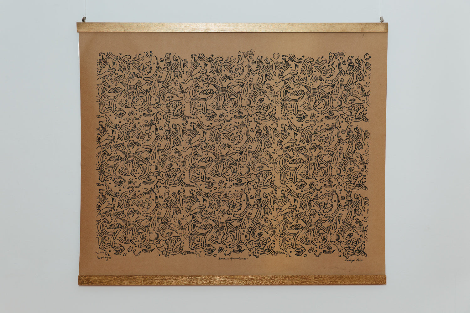 Banksia Leaf Litter 2019. Hand pressed lino print on brown card. 115x135cm 