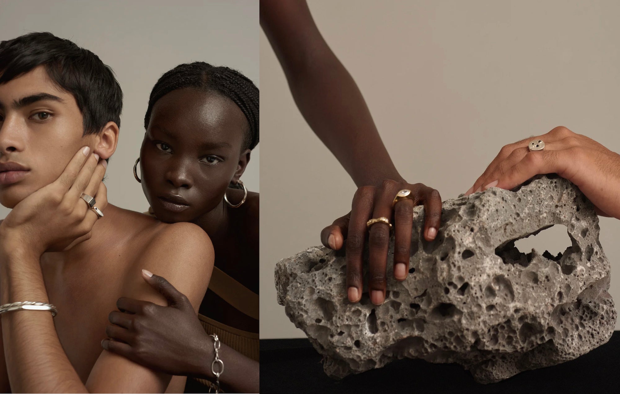 Gold and silver jewellery on two models