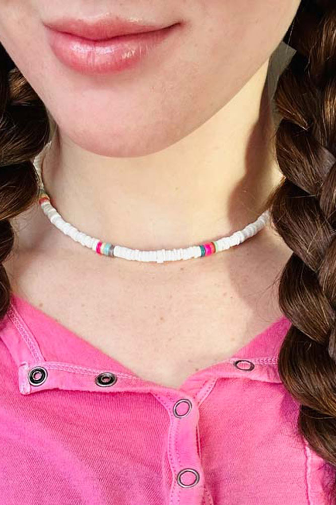 White & Clear Beaded Choker Necklace - Hope Outfitters