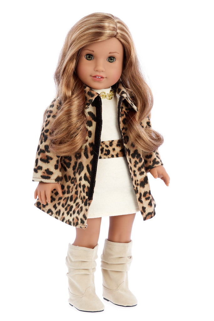 Fashion Girl - Clothes for 18 inch American Girl Doll - Cheetah Coat, Ivory  Dress, Boots – Dreamworld Collections