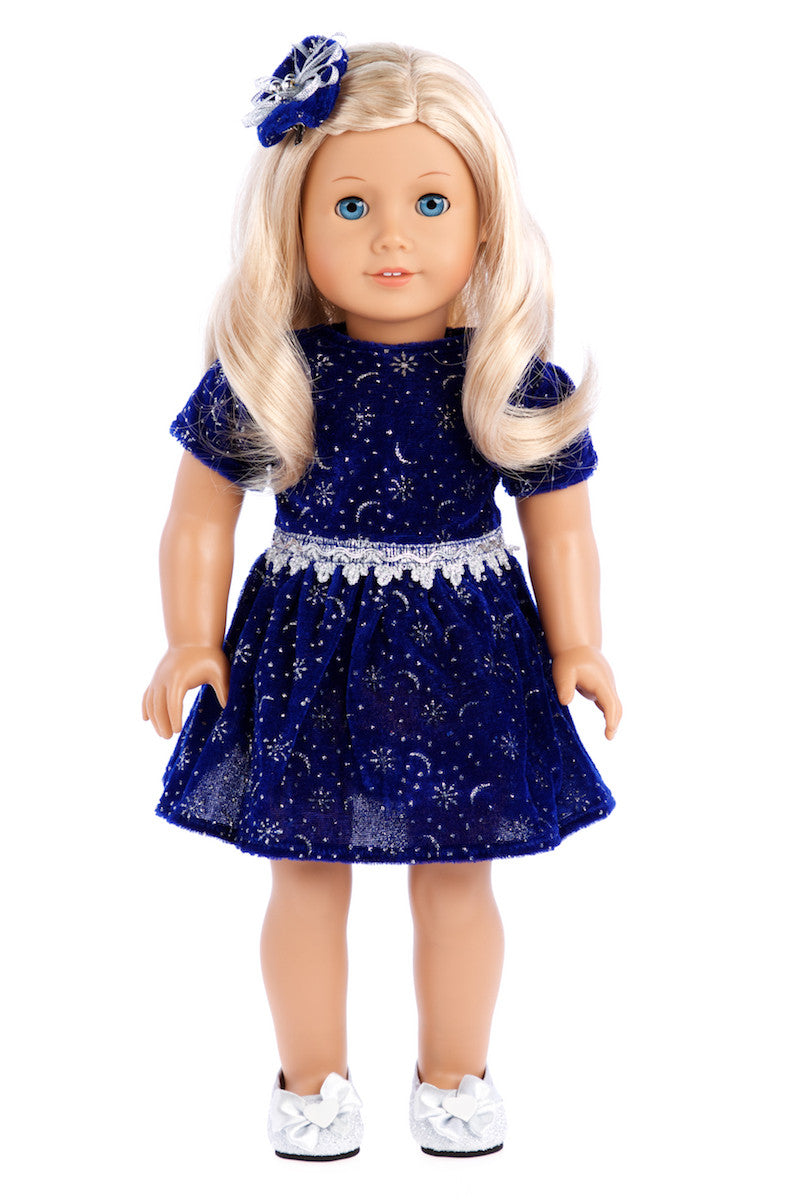Midnight Blue Clothes For 18 Inch American Girl Doll Holiday Dress Shoes Dreamworld