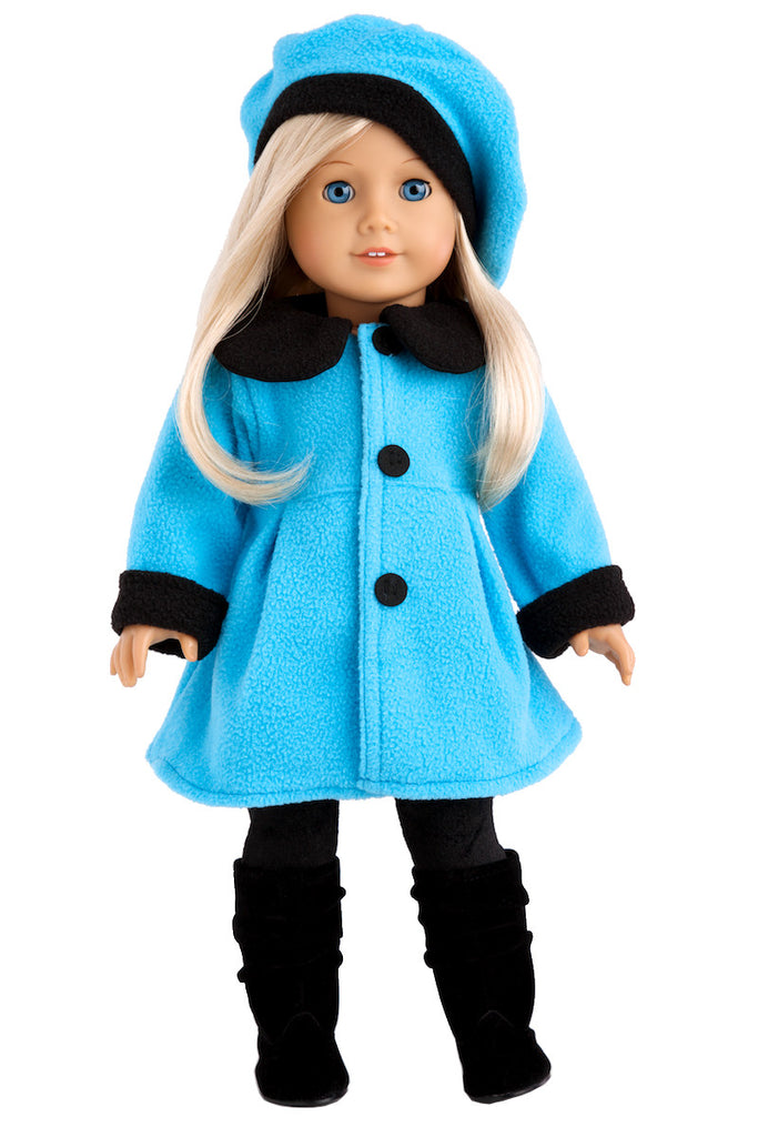 Parisian Stroll Clothes For 18 Inch American Girl Doll Fleece Coat Beret Leggings Boots