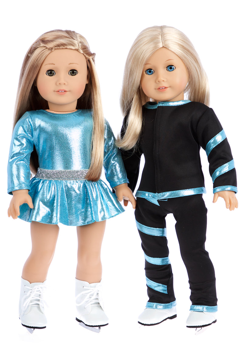 Super Skater - 2 Complete Ice Skating Doll Outfits for 18 inch Dolls - 5 Pieces - Leotard, Skirt, Pa