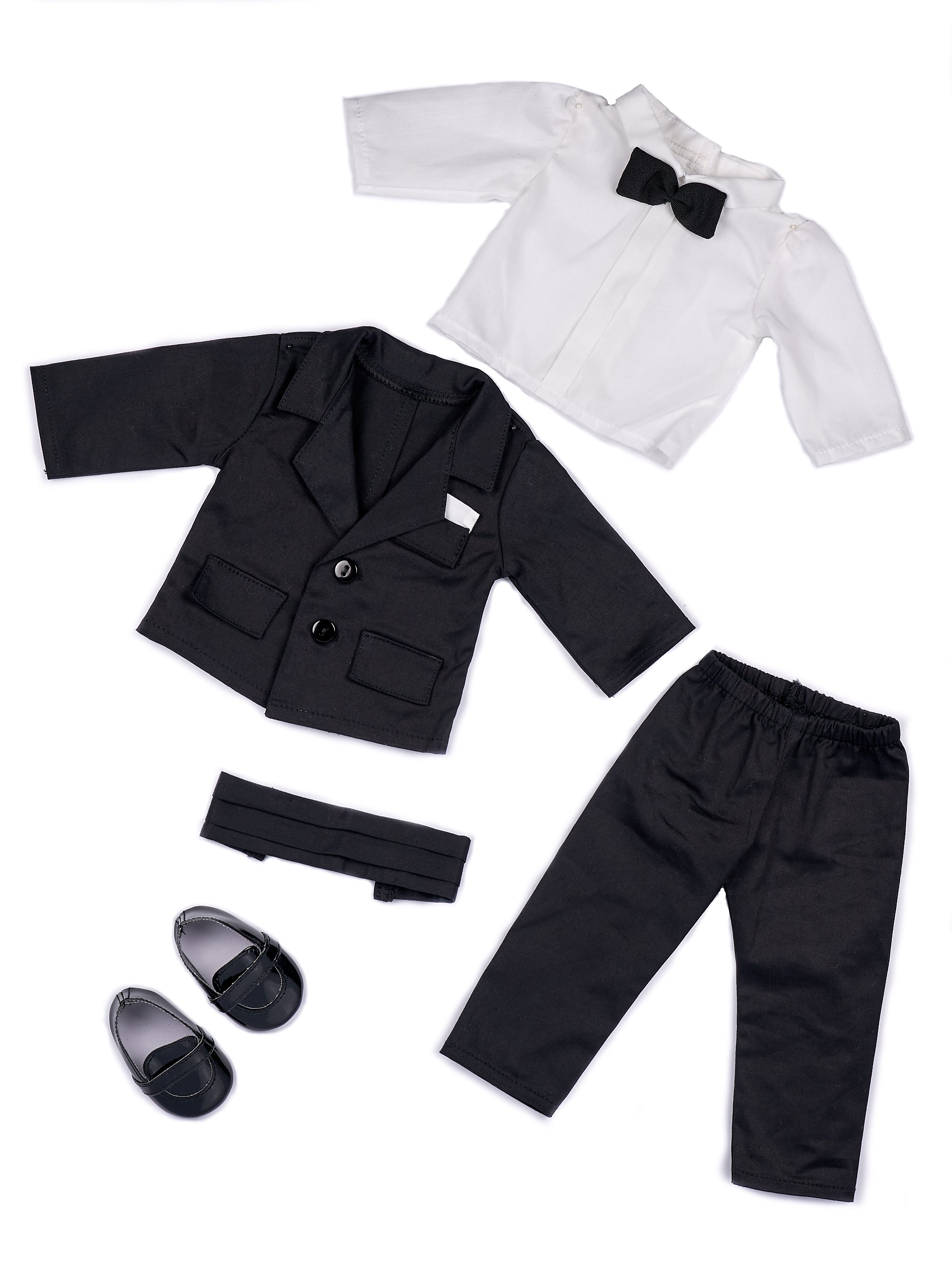 Doll Tuxedo - 5 Piece Doll Set - Black Jacket, White Shirt, Dress Shoes ...