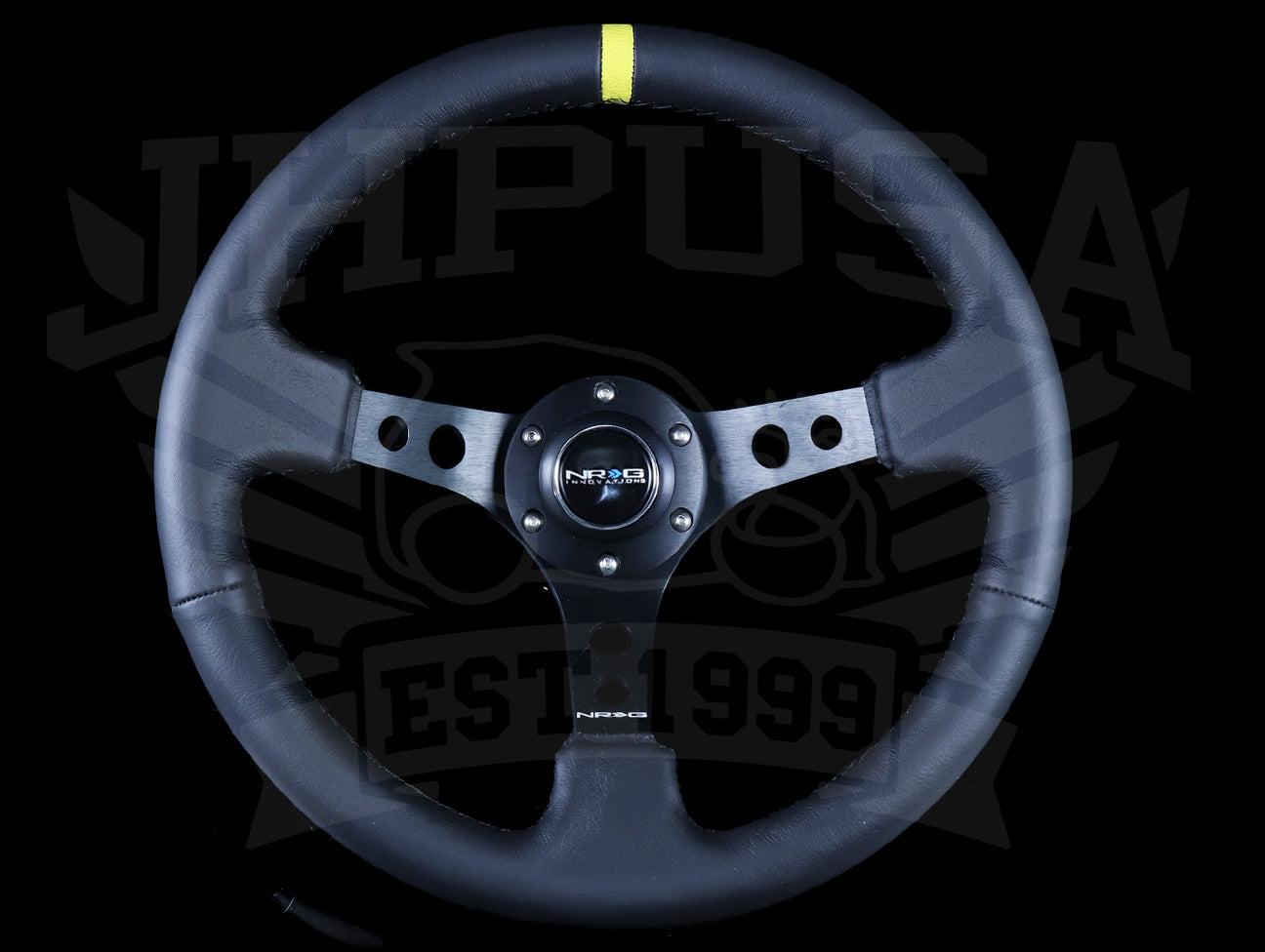 Nrg Deep Dish Sport Steering Wheel 350mm Black Leather Yellow Marker Black Stitch Jhpusa