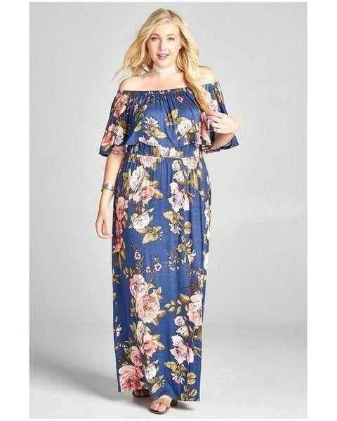 Beach Beauty Floral Print Maxi Dress in Navy – Essentially Elegant