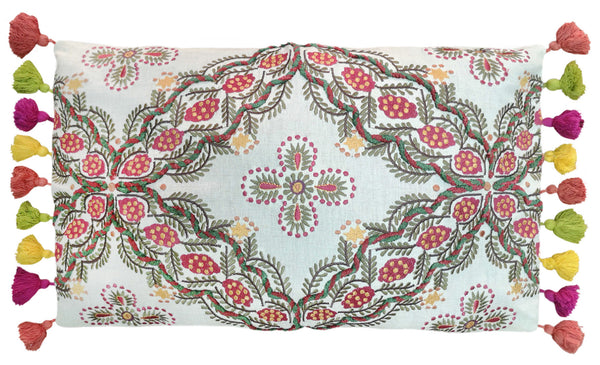 PI-1600-536 Leaves Embroidery Lumbar Pillow with tassels