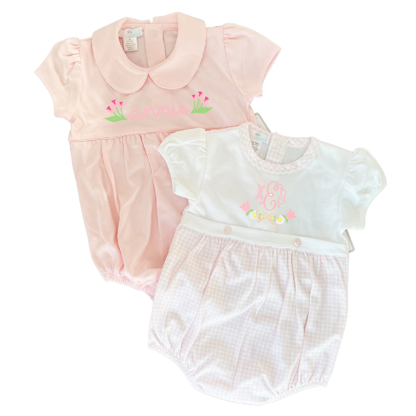 Monogrammed Peter Pan Collared Style Bubbles for Baby Girl Spring