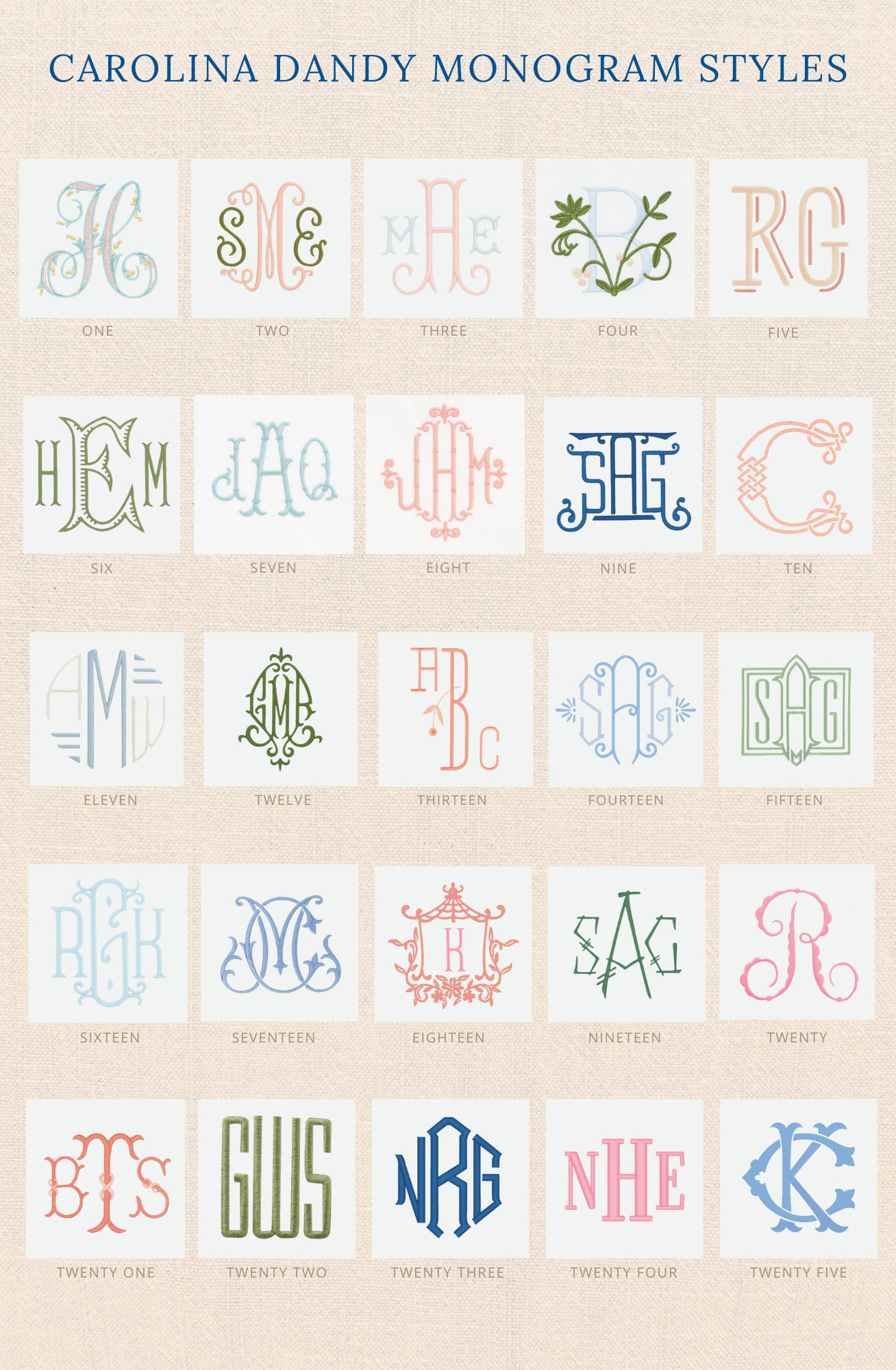 Carolina Dandy Monogram Font Chart