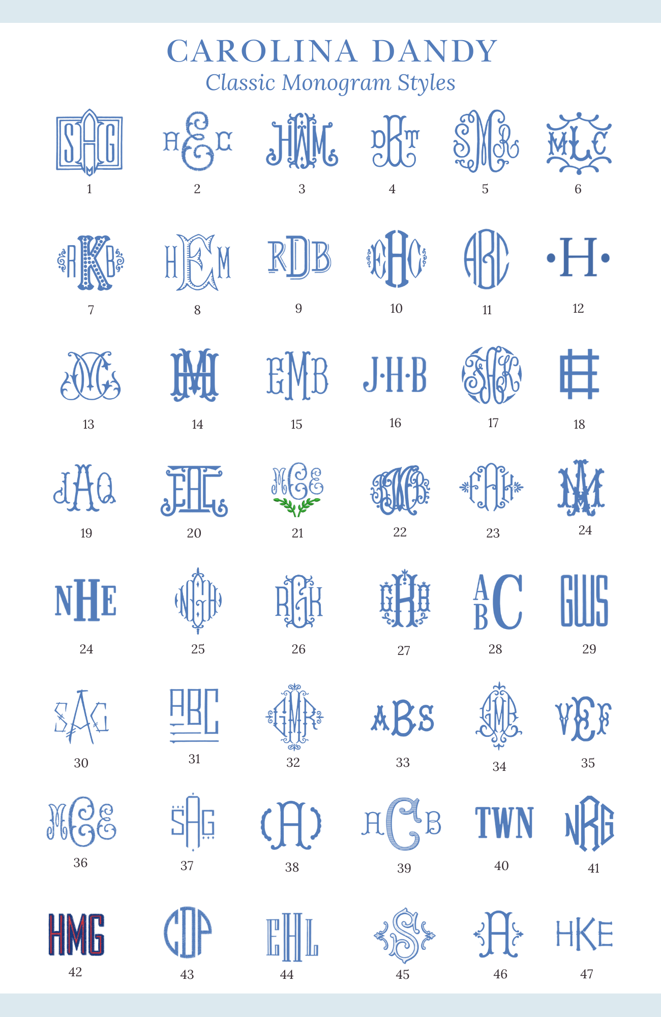 Standard monogram styles Carolina Dandy