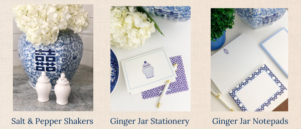 Ginger Jar Lover Gift Ideas- Ginger Jar Salt and Pepper Shakers, Ginger Jar notecard set, Ginger Jar notepad