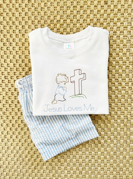 Jesus Loves Me Little Boy Embroidered Tee