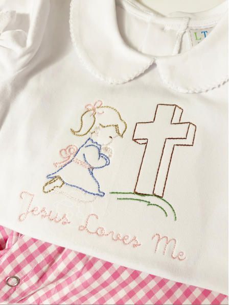 Jesus Loves Me Little Girl Embroidered Short Sleeve Shirt