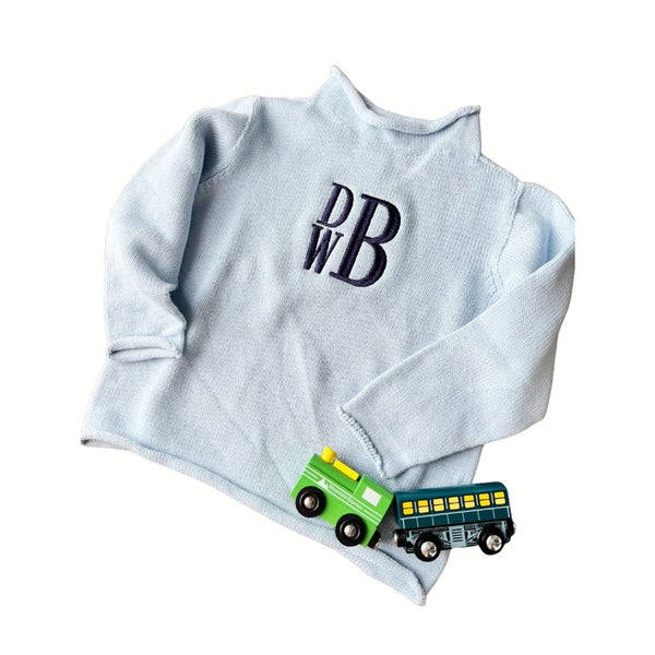 Monogrammed Light Blue Roll Neck Sweater for Kids