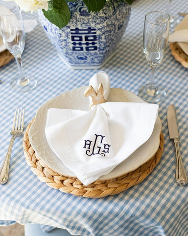 Custom, Monogrammed Embroidered Linen Dinner Napkins for Spring Table